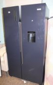 Fridgemaster branded Multi-Flow American style fridge in black, 90cm W x 63.5cm D x 178cm H.