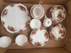 Royal Albert Old Country Roses 21 Piece Tea set to include Cake plate, Milk, Sugar and 6 Trios