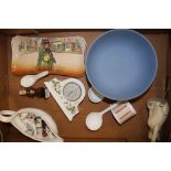 A collection of Wedgwood to include Jasperware bowl, wild strawberry mantle clock, ladles etc