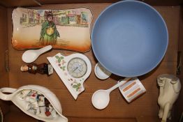 A collection of Wedgwood to include Jasperware bowl, wild strawberry mantle clock, ladles etc