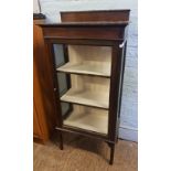 Edwardian mahogany bijouterie cabinet, 3 internal shelves, key present, 122cm H x 59cmW x 32cm D.