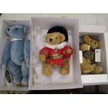 Merrythought Tuppenny Blue boxed with certificate growling bear together with GB beefeater teddy