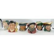 Royal Doulton Small Character jugs to include Dick Turpin, Gaoler, Tonmt Weller, Toby Philpots,