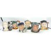 Royal Doulton Small Character jugs to include Pied Piper, Capt Ahab, Anne Boleyn, Jane Seymour,
