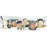 Royal Doulton Small Character jugs to include Pied Piper, Capt Ahab, Anne Boleyn, Jane Seymour,