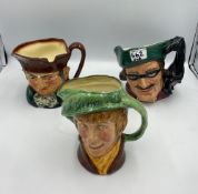 3 Royal Doulton Large Character Jugs 'Old Charley D5420' 'Dick Turpin D2528' , 'Arriet D6208'