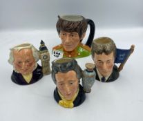 4 Royal Doulton Character Jugs 'George Harrison D6727, Michael Doulton D6808' (Signed), John Doulton