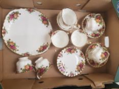 Royal Albert Old Country Roses 21 Piece Tea set to include Cake plate, Milk, Sugar and 6 Trios