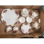 Royal Albert Old Country Roses 21 Piece Tea set to include Cake plate, Milk, Sugar and 6 Trios