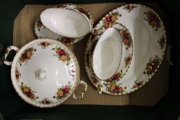 Royal Albert Old Country Roses Items to include, 2 Oval Platters, 1 Lidded Tureen and 2 Gravy Boat