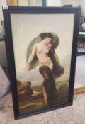Large modern framed Embellished print depicting a water nymph, overall size 112cm x 71 cm.