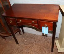 Edwardian mahogany side table, three drawers, raised on square legs, 78cm in width.