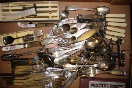 A mixed collection of cutlery to include silver plated items and Aynsley spoons