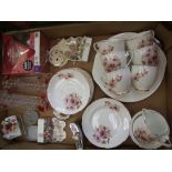 Royal Grafton floral tea set , pair of art glass vases, Royal Albert Old country rose cottage and