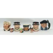 Royal Doulton Small Character jugs to include Beefeater, Lobsterman, BuzzFuzz, Beefeater in