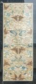 19th century pair of silk sleeves with images of Mythological birds & butterflies, frame size 58 x