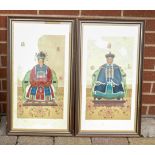 19th century Chinese pair of hand painted scrolls of Emperor & Empress, each 64 x 35cm. (2)