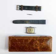 Eterna Staybrite steel clamshell case 1930s gentleman's wristwatch, C1930s with original strap in