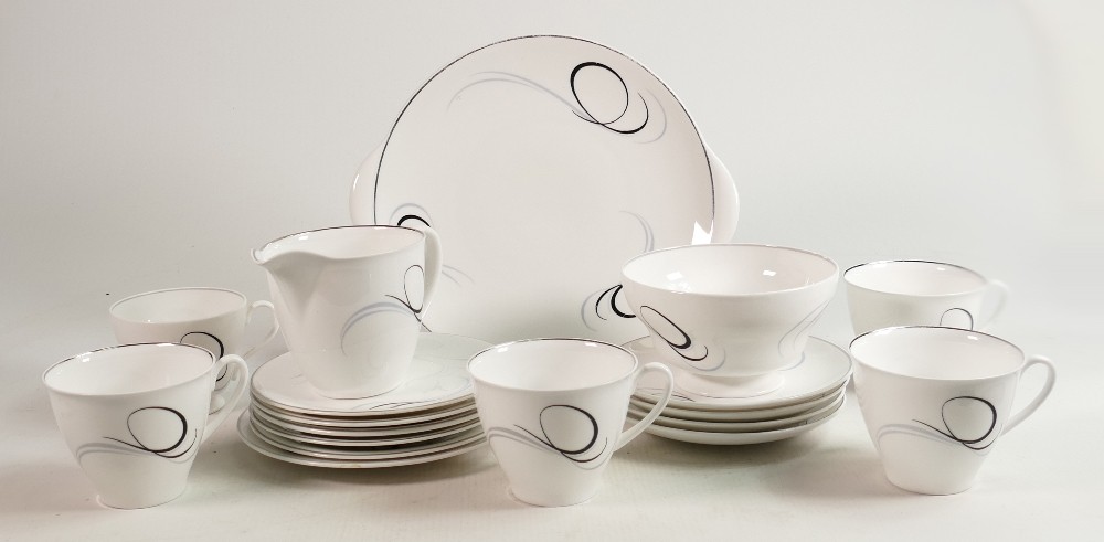 Shelley Stirling shape part tea set pattern 13881 & 14190 including 5 cups, 4 saucers, 6 side