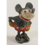 Rare 1930s cast aluminium hand painted figure of Mickey Mouse, extending nose and protruding eyes,