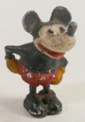 Rare 1930s cast aluminium hand painted figure of Mickey Mouse, extending nose and protruding eyes,