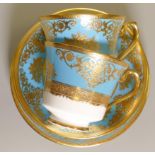 De Lamerie Fine Bone China heavily gilded Turquoise Exotic Garden patterned trios, specially made