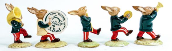Rare Royal Doulton Bunnykins figures from the Oompah Band in a green colour way comprising -