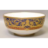 De Lamerie Fine Bone China heavily gilded Dark Blue Empress patterned large fruit bowl, specially