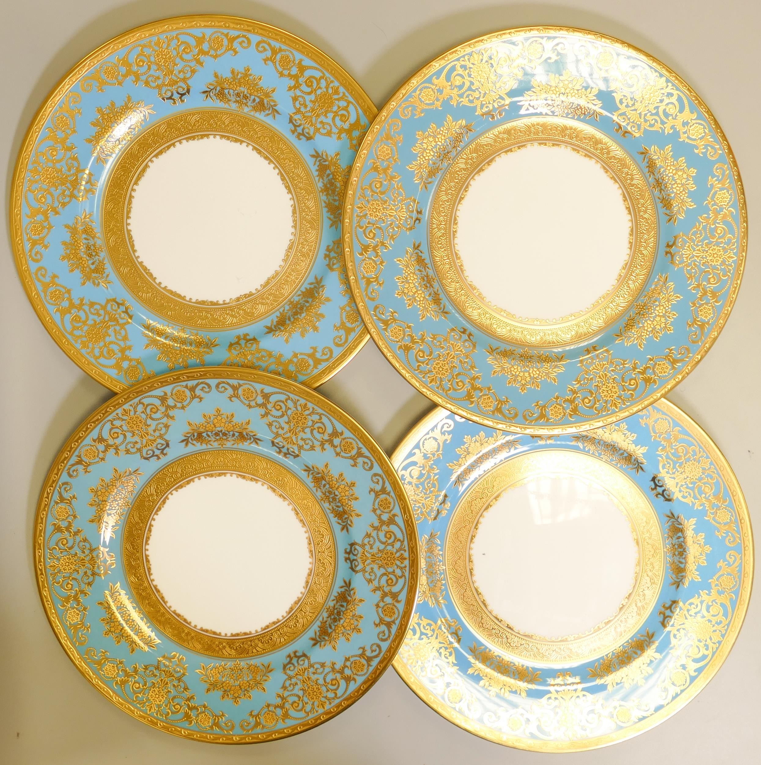 De Lamerie Fine Bone China heavily gilded Turquoise Exotic Garden patterned dinner plates, specially - Image 3 of 3