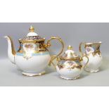 De Lamerie Fine Bone China heavily gilded Countess Flori Bunda patterned tea pot, cream jug &