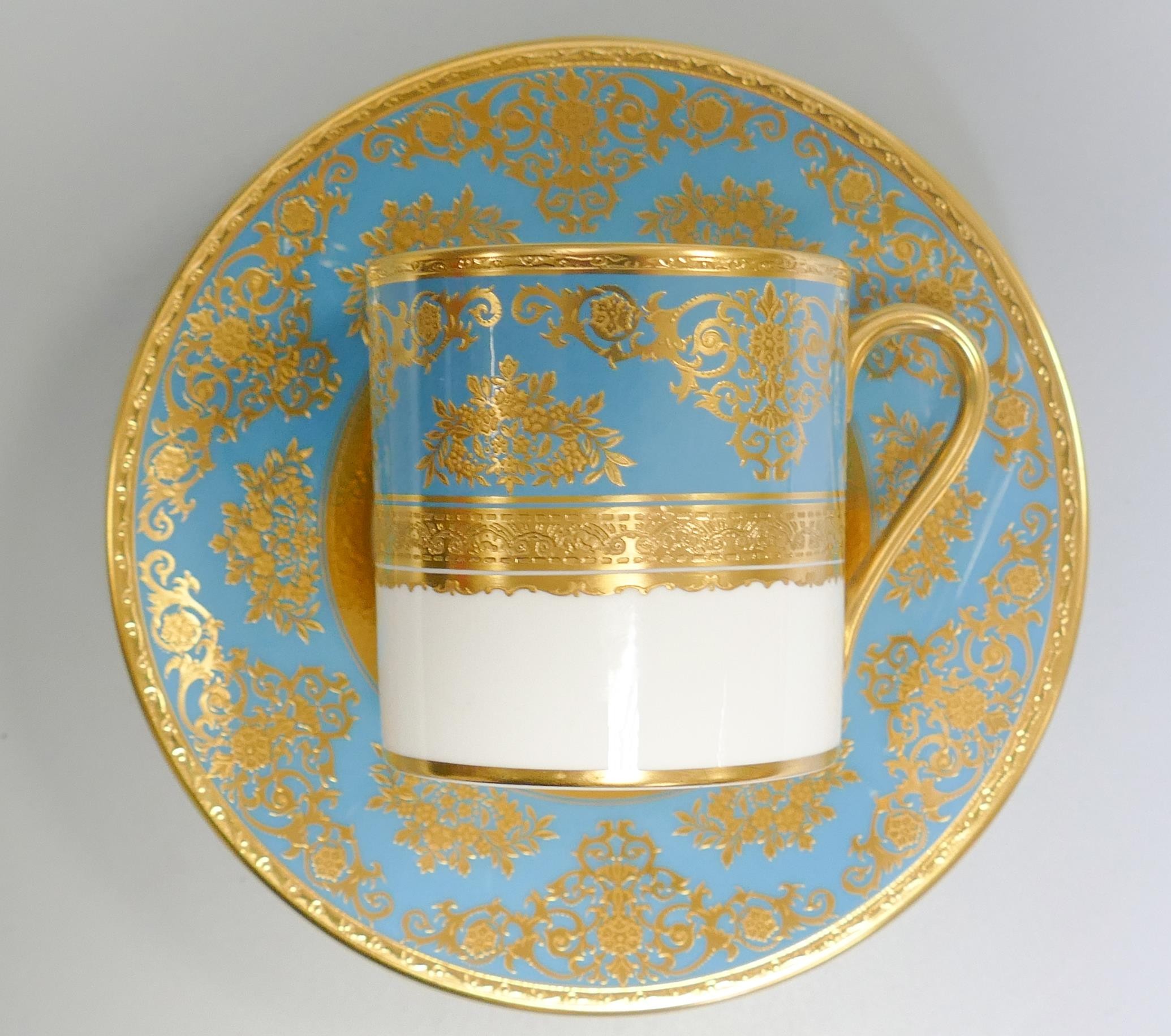 De Lamerie Fine Bone China heavily gilded Turquoise Exotic Garden patterned coffee can & saucer, - Image 3 of 3