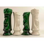 Mid century Duncan Ceramics Medieval theme chess set, 32 pieces finished in green & white.