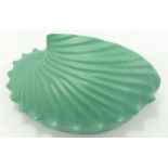 Wedgwood Etruria England matt green Cornucopia shell shaped wall pocket, length 26cm.