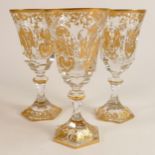 De Lamerie fine crystal heavily gilded large wine glasses, specially made high end quality items,