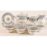 Wedgwood Turquoise Florentine patterned tea ware including cup and saucer sets, tea pot, cream &