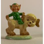 Mabel Lucie Attwell for Shelley, a bone china figure of seated Boo Boo fairy in green, riding a