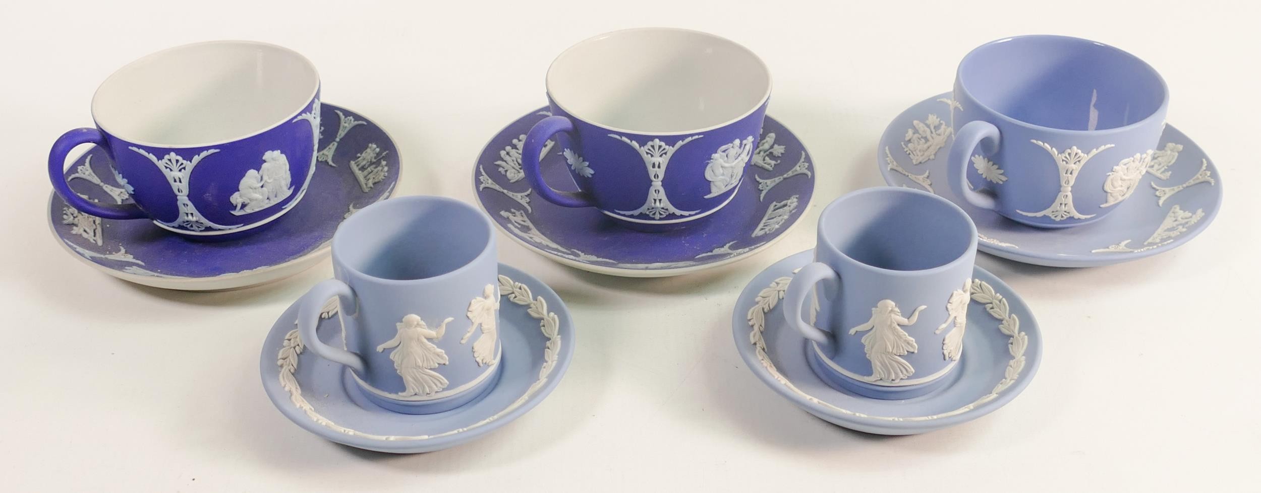 Wedgwood Dancing Hours coffee cans & saucers together with similar dip blue / glazed Jasper cups & - Image 3 of 3