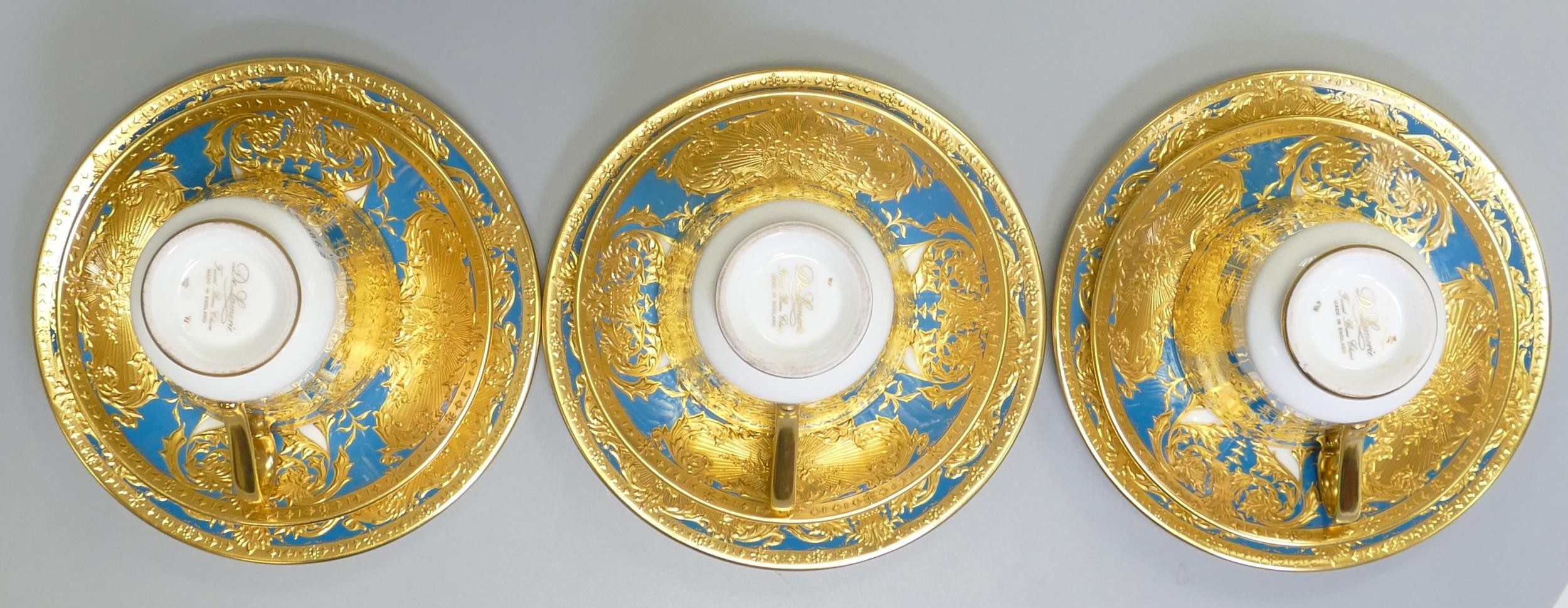 De Lamerie Fine Bone China heavily gilded Blue Royale patterned trios, specially made high end - Image 2 of 3