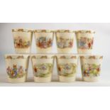 Royal Doulton Bunnykins Stratford beakers, each height 9.5cm. (8)