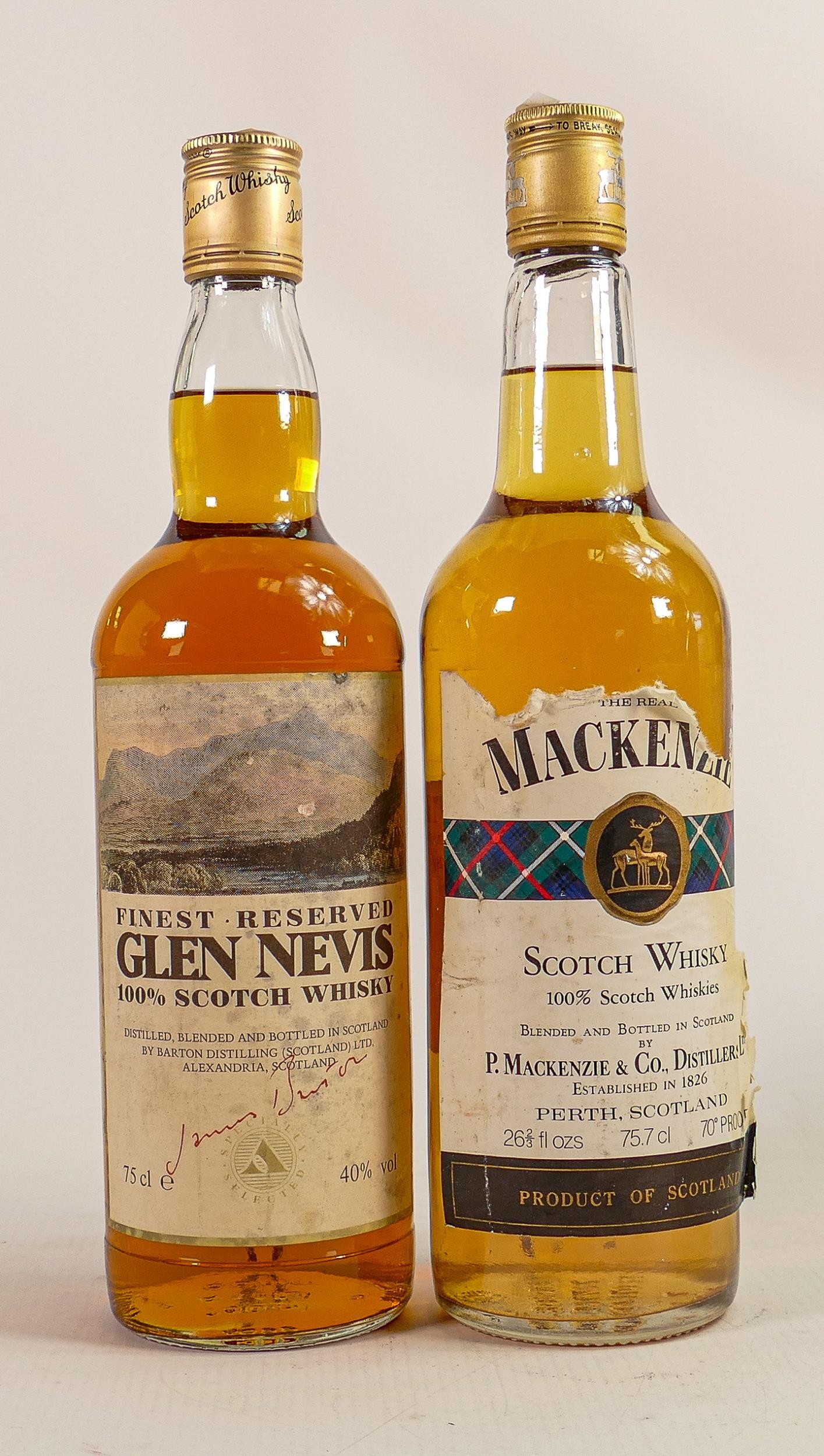 Glen Nevis Finest Reserved Scotch Whisky together with a similar bottle of Mackenzie Whisky. (2)