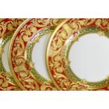 De Lamerie Fine Bone China heavily gilded Red / Green Empress patterned lunch plates, specially made