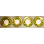 De Lamerie Fine Bone China heavily gilded Exotic Green patterned dinner plates with personalised