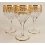 De Lamerie fine crystal heavily gilded wine glasses, specially made high end quality items, height