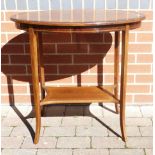 Edwardian inlaid mahogany oval side table, length at largest 76cm & height 71cm.