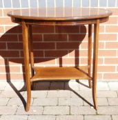 Edwardian inlaid mahogany oval side table, length at largest 76cm & height 71cm.