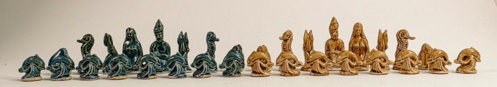 Wade chess Nautical Sub Aqua theme chess set in brown & green, 32 pieces, height of King 7.5cm.