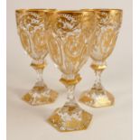 De Lamerie fine crystal heavily gilded large wine glasses, specially made high end quality items,