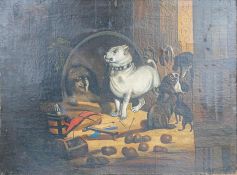 19th century English school oil on canvas of comical dogs, frame size 53 x 64cm