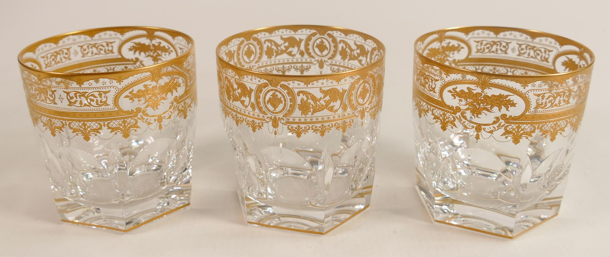 De Lamerie fine crystal heavily gilded Whisky glasses, specially made high end quality items, height - Image 4 of 4