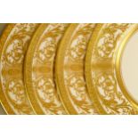 De Lamerie Fine Bone China heavily gilded Robert Adam patterned dinner plates, specially made high